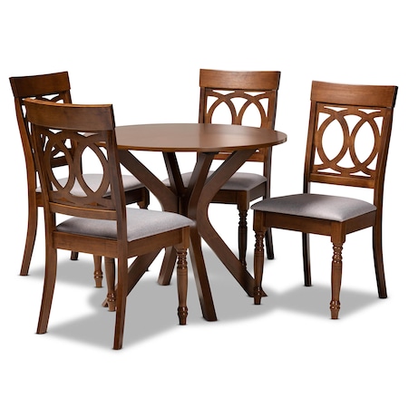 Baxton Studio Jessie Grey Upholstered and Walnut Wood 5-Piece Dining Set 171-9877-10891